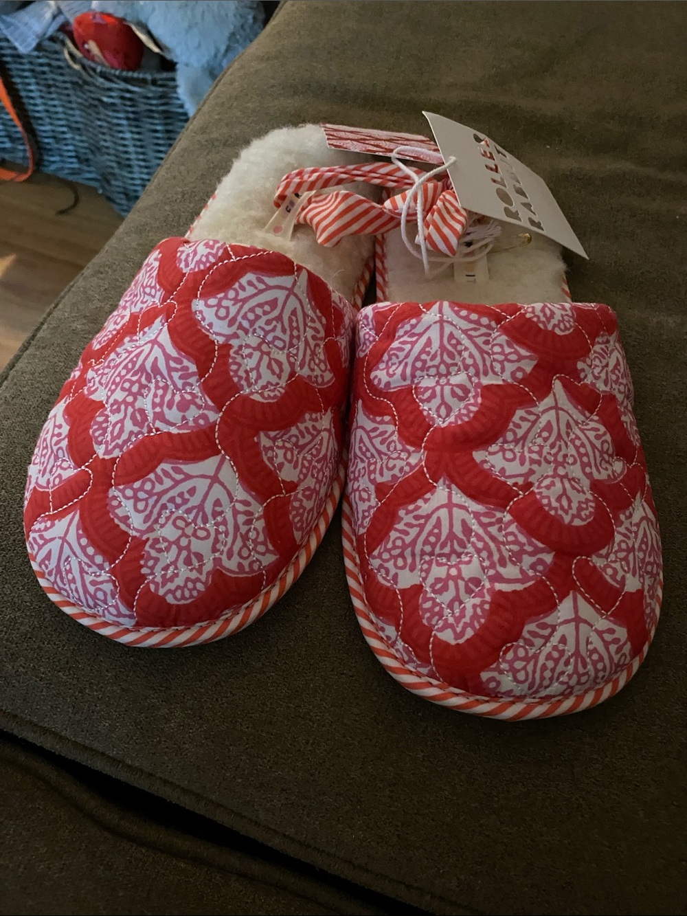 Roller Rabbit Pink & White Quilted Slip-On Slippers - Picture 2 of 6
